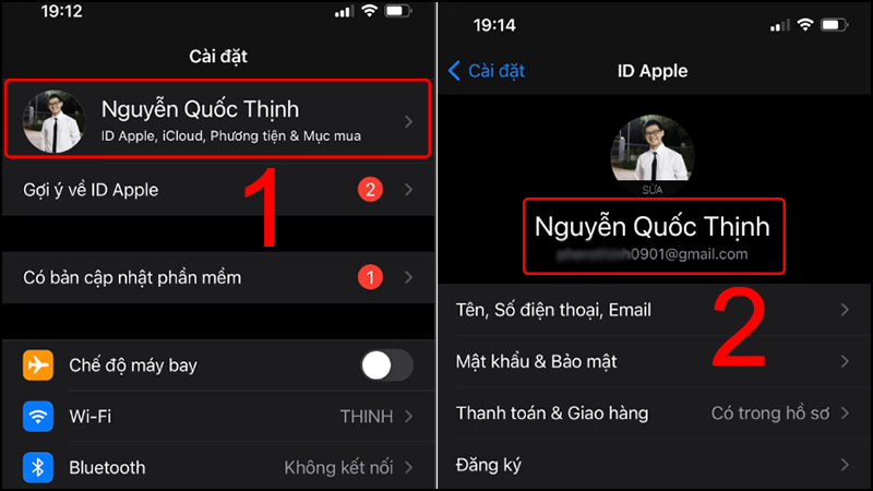 Xem lại tên Apple ID